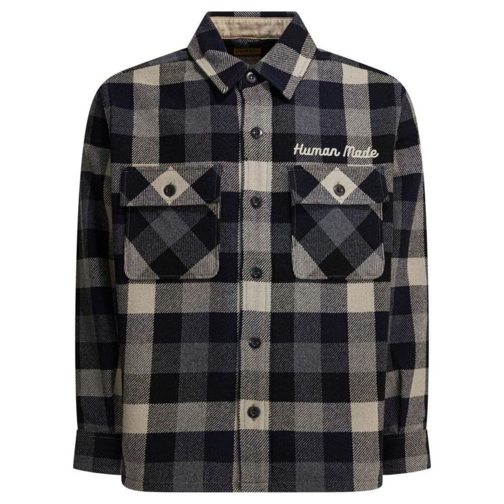 HUMAN MADE Plaid Flannel Button-Up Shirt Jacket Men BLACK Outerwear